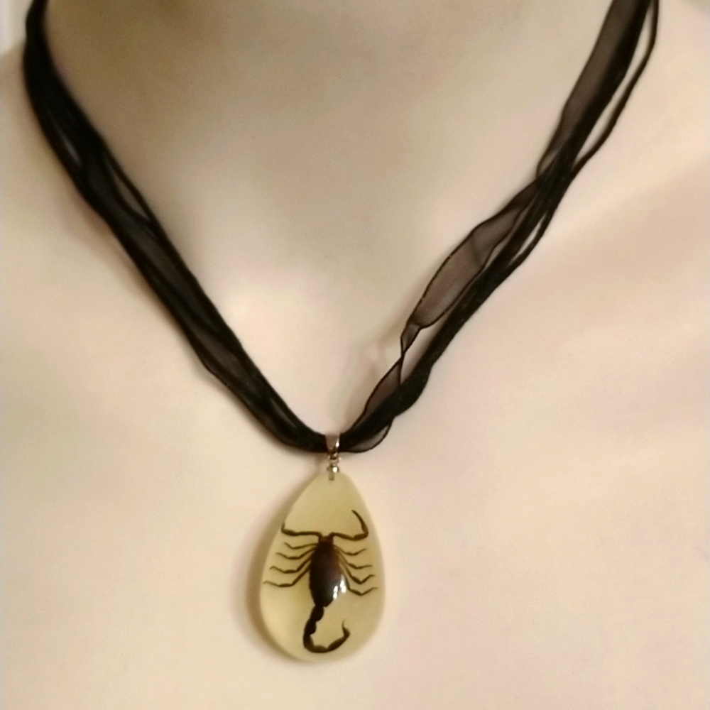 🦂Real black scorpion in lucite that glows! Your choice of choker